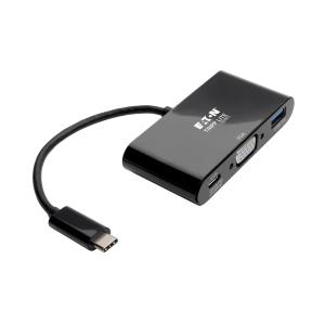 TRIPP LITE USB-C to VGA Adapter with USB-A Hub and PD Charging - USB 3.1, Thunderbolt 3, 1080p, Black