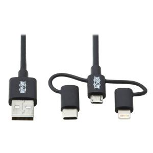 TRIPP LITE Universal USB-A to Lightning, USB Micro-B and USB-C Sync/Charge Cable, Black 1.8m