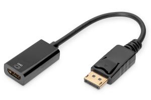 ASSMANN DisplayPort adapter cable, DP - HDMI type A M/F, 20cm w/interlock, HDMI Ver. 2.0, active, CE, gold, black