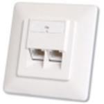 CAT 5e wall outlet, shielded 2x RJ45, 8P8C, LSA, color pure white, flush mount