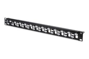 Modular Patch Panel, shielded 24-port, blank, 1U, rack mount, staggered, color black RAL 9005