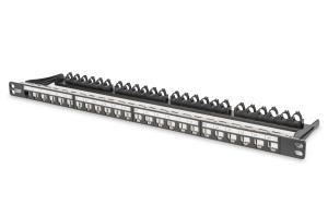 Modular Patch Panel, shielded 24-port, label field, 0.5U, rack mount, color black RAL 9005