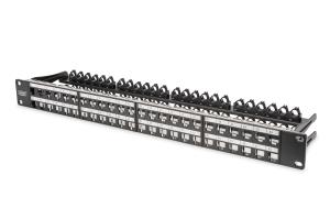 Modular Patch Panel, shielded 48-port, label field, 1U, rack mount, color black RAL 9005