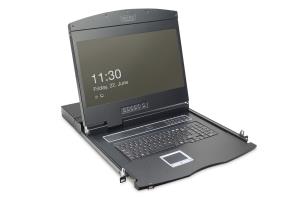 Modularized 48,3cm (19in) TFT console with 16 port KVM, RAL 9005 black - Qwertzu German
