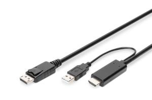 HDMI to DP adapter cable, 2m, 4K@30Hz external Power via USB - A