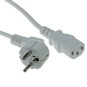 Powercord mains connector CEE7/7 male (angled) - C13 white 2.5m
