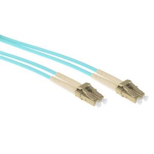 Fiber Optic Cable Multimode 50/125 OM3 duplex armored with LC connectors 50cm Aqua