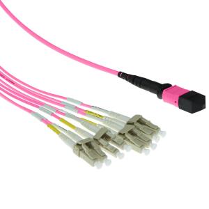 Fiber Optic Fanout Patch Cable Multimode 50/125 OM4 1 X MTP Female - 4 X LC Duplex 8 fibers 5m Erika violet
