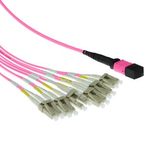 Fiber Optic Fanout Patch Cable Multimode 50/125 OM4 1 X MTP Female - 6 X LC Duplex 12 fibers 2m Erika violet