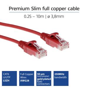Slimline Patch Cable - CAT6 - U/UTP - 0.25m - Red