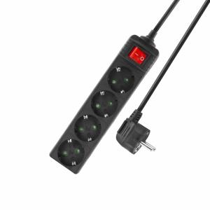 Power Strip With Illuminated Switch 4 Sockets 2m Black
